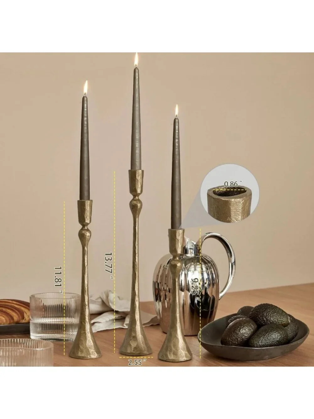 Set of 3 Vintage Cast Iron Taper Candle Holders - Decorative Home Accent